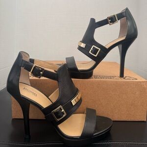 Michael Kors Black and Gold Strappy Heels